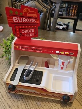 Wooden Toy Burger Stand - Red and White Playset